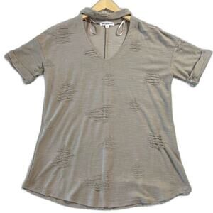 Wonderland By Orange Women’s Medium Distressed Top Casual Neutral Tan